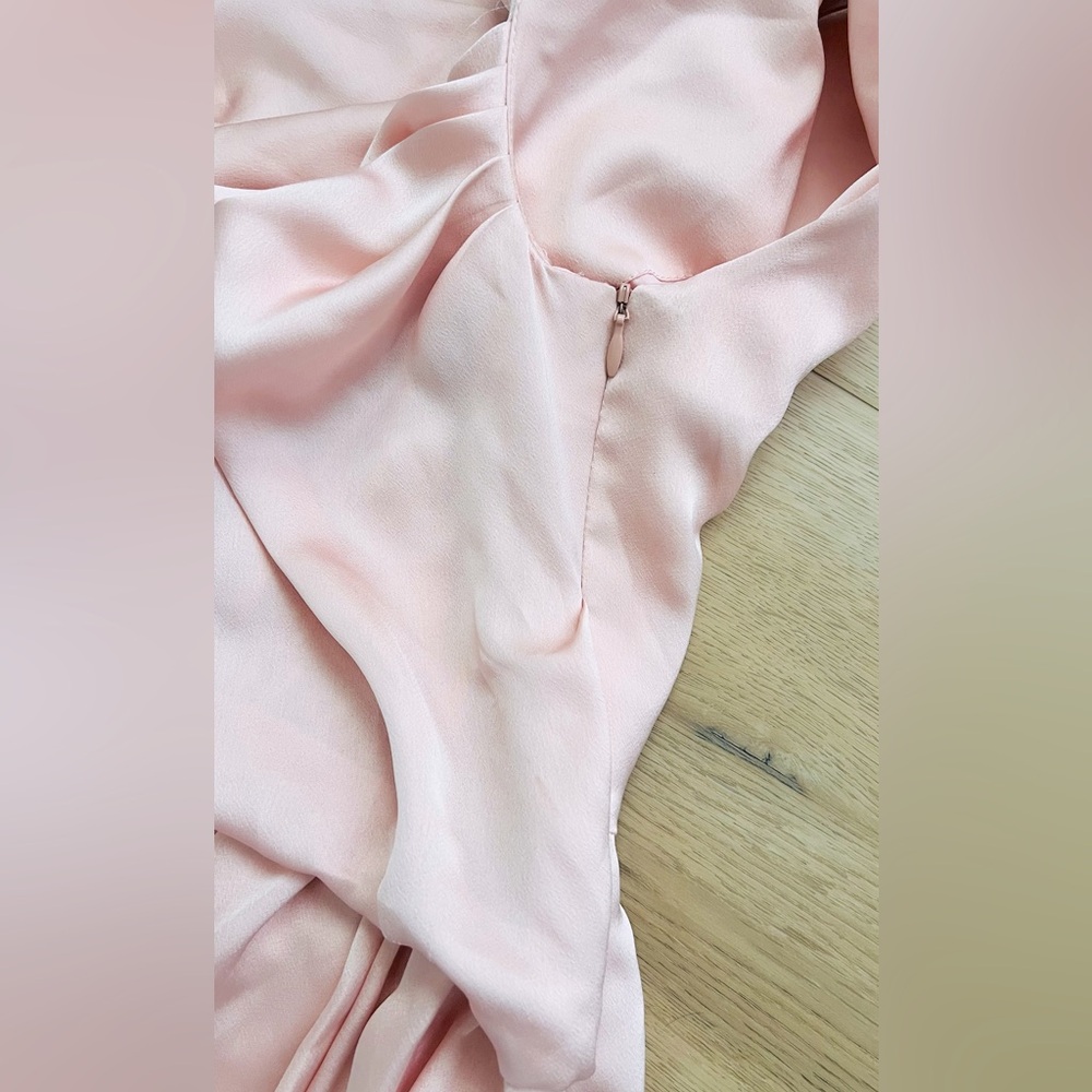 Elegant Blush Pink One Shoulder Bridesmaid Formal Maxi Gown Wedding Guest Dress - Picture 5 of 9
